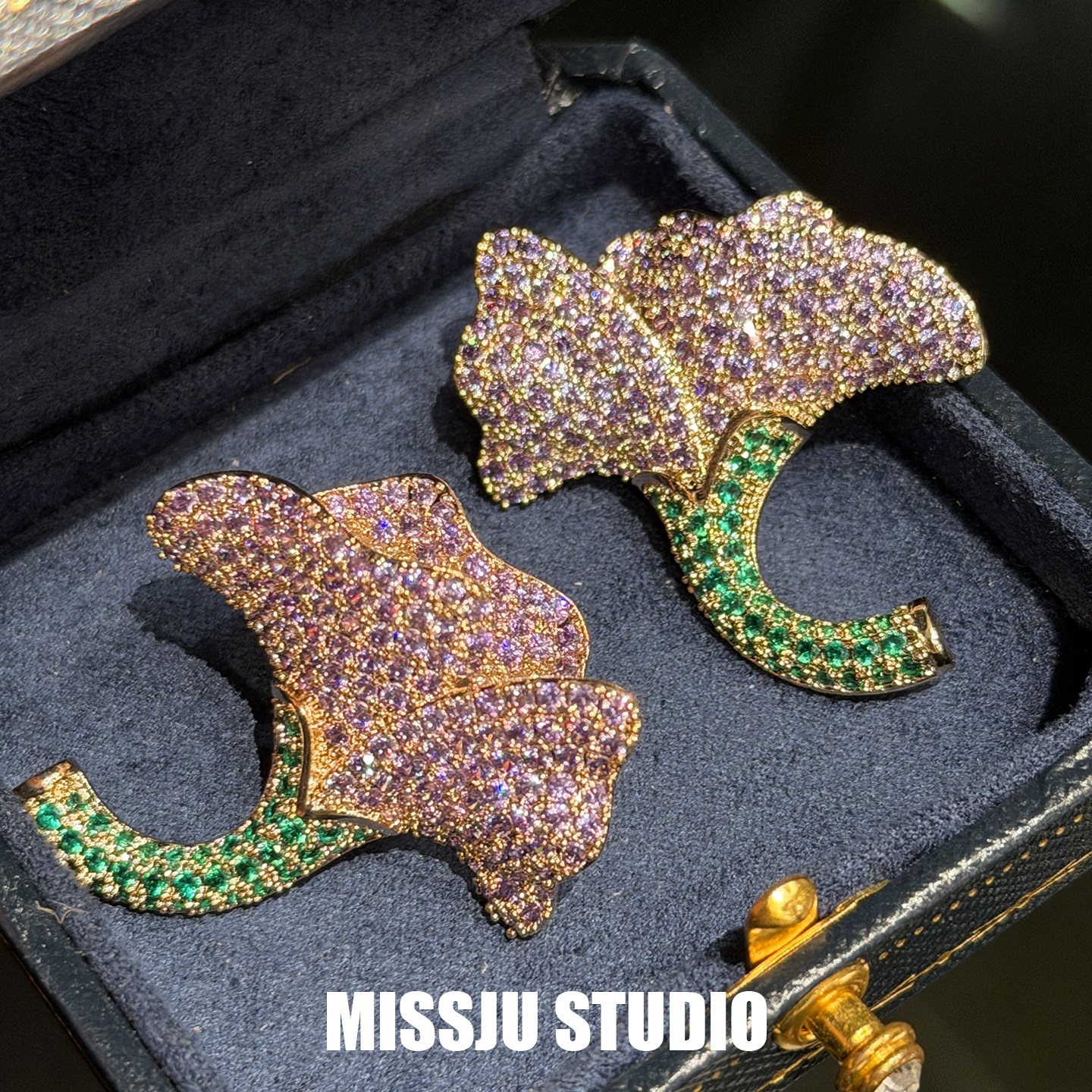 紫色花朵耳环紫色立体大气郁金香镶钻精致复古花型重工超闪优雅