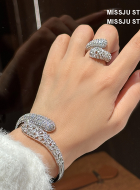 璀璨满天星排钻手镯戒指女满钻重工手环气质高级轻奢爆闪叠戴欧美