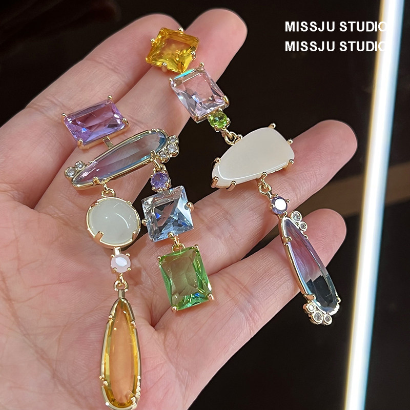 琚小姐轻奢水晶几何彩宝流苏耳环