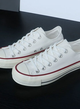 EVENSTAR帆布鞋高帮薄女潮鞋白色经典情侣低帮百搭板鞋学生运动鞋