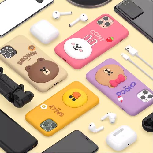 Line Friends布朗熊适用苹果15pro max手机壳硅胶防摔iPhone14卡通防撞保护套软13立体全包16pro max丘可12