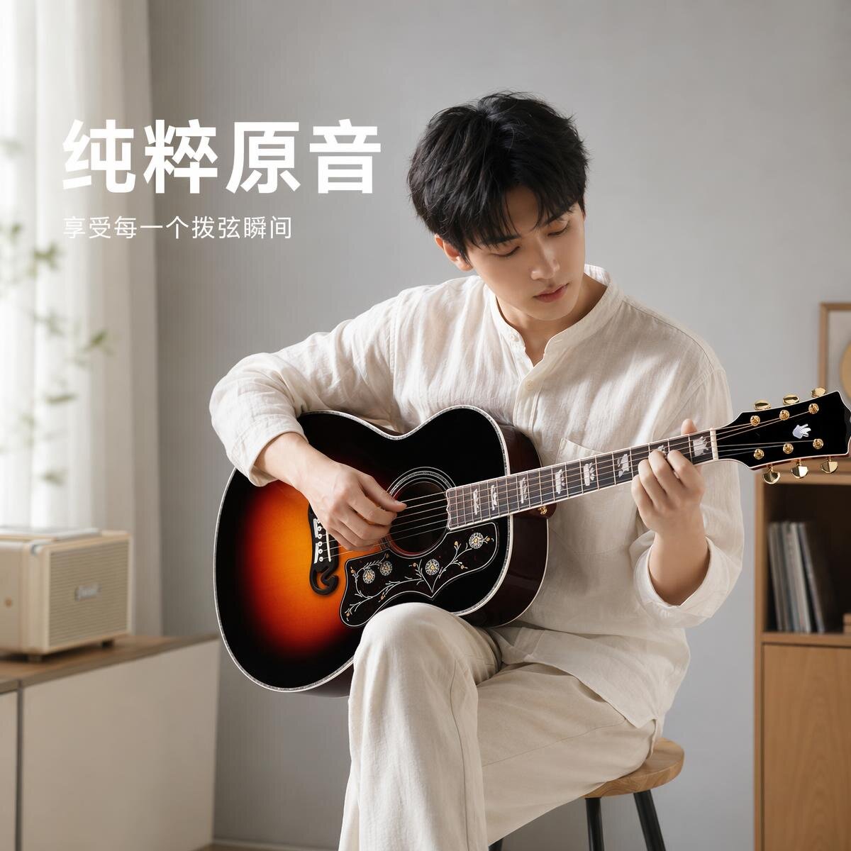 42寸专业民谣吉他云杉木琴体桃花芯琴颈入门进阶演奏级AM06