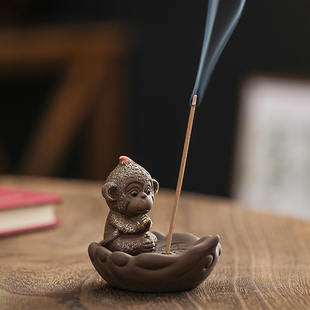 线香香插香座底座香炉家用室内檀香沉香熏香香薰炉创意猴茶道摆件