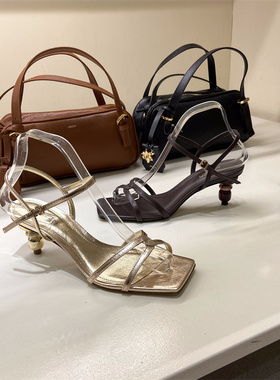 Arezzo巴西专柜正品代购2025年夏季新款牛皮异型跟低跟交叉带凉鞋