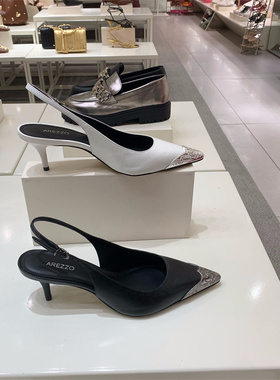 Arezzo巴西专柜正品代购夏新款女尖头拼接后空中跟包头凉鞋