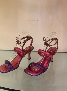 Arezzo巴西专柜正品代购春夏季新款牛皮细跟拼色时装日常女凉鞋