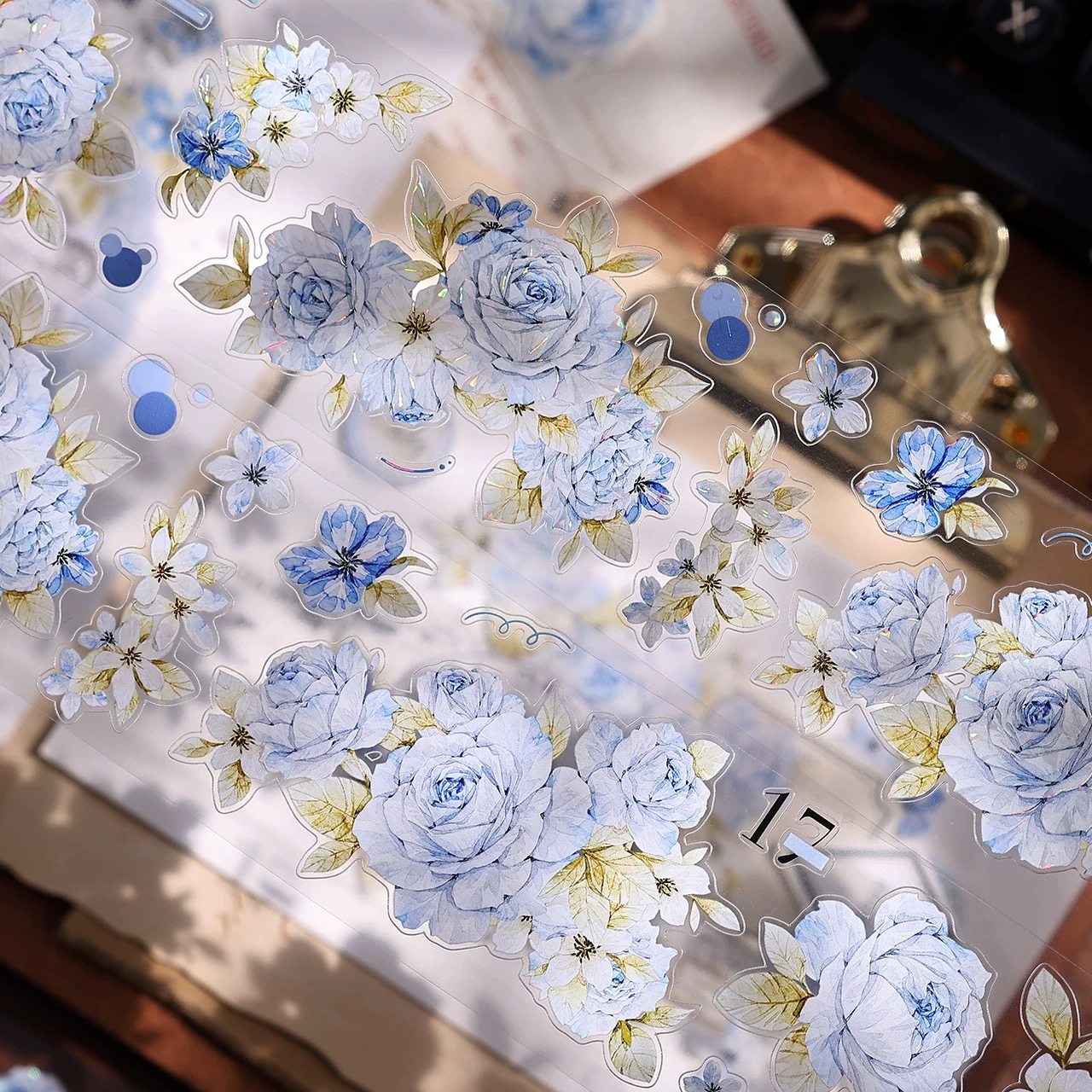 362 小白家【涧石蓝】和纸贝壳光模切 5.5×150cm 手帐胶带分装