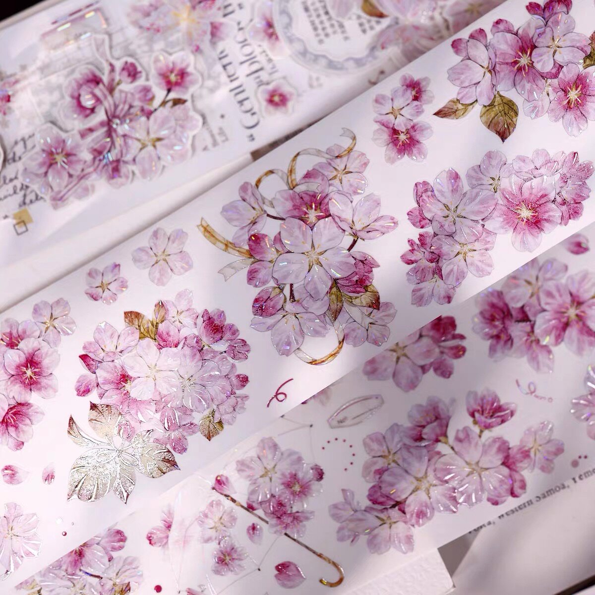 687 小白家【粉樱花】和纸/贝壳光模切 6.5×125cm 手帐胶带分装