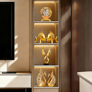 新中式 摆件客厅玄关酒柜电视柜家居饰品新房乔迁新居礼品 金鱼套装