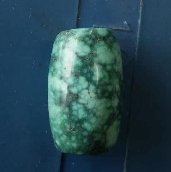 菜籽黄 网纹 原矿 绿松石 纯天然 无优化 高瓷 桶珠 勒子 9*14