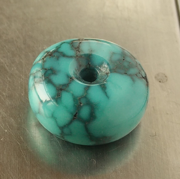 乌兰花 喇叭孔 云盖寺 高瓷高蓝 原矿 绿松石 算珠 平安扣 14*7