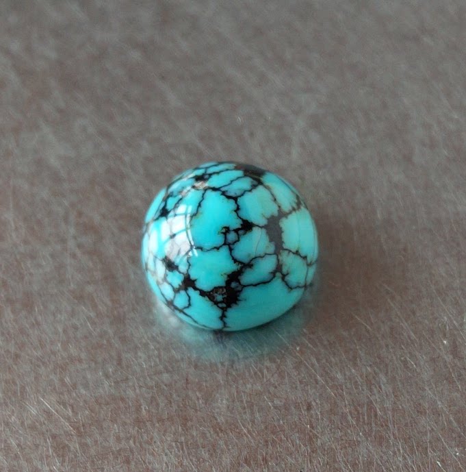 手工精制 水草纹乌兰花 高瓷高蓝 原矿绿松石无优化 小圆戒面 8*5