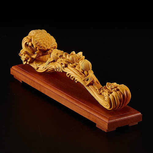 黄杨木中式客厅工艺品如意摆件