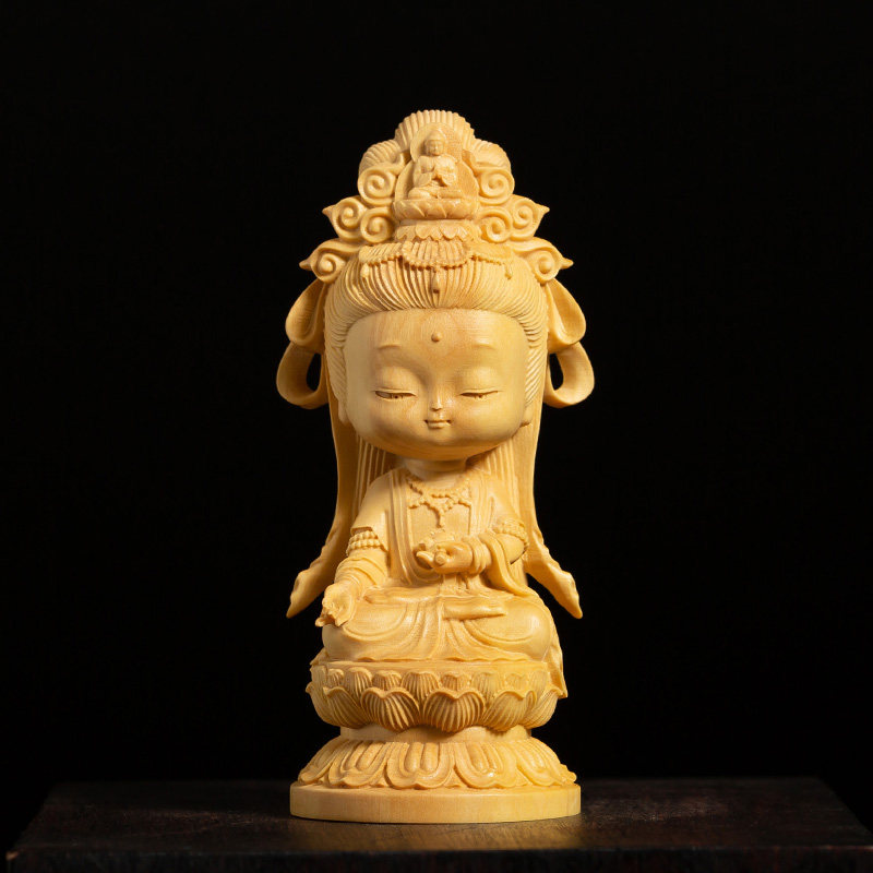 黄杨木观音菩萨手把件供奉工艺品