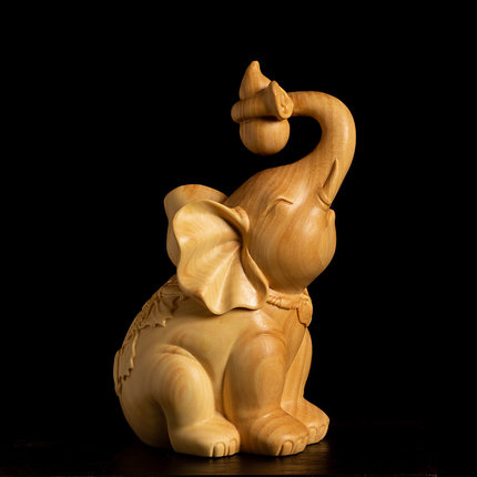 黄杨木创意实木文玩手把件随身把玩木雕动物小摆件工艺品福财大象
