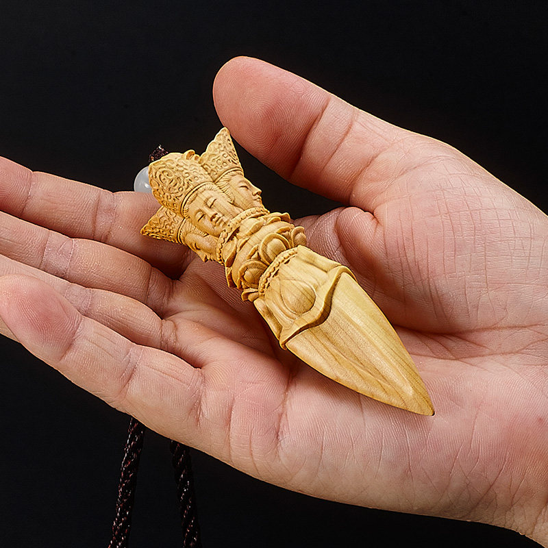 黄杨木男士随身把玩实木手把件雕刻工艺品木雕文玩挂件金刚降魔杵