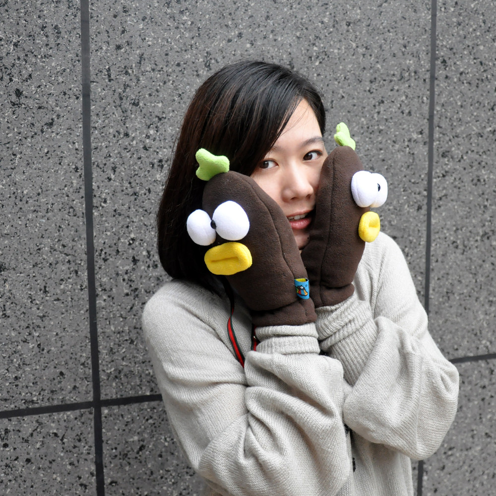 plumo手套女秋冬全指保暖韩版萌可爱卡通毛绒连指露指玩手机嘿嘿