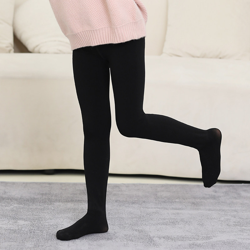 秋冬款龙抓绒连裤袜女童舞蹈打底袜中大童白色连裤袜黑色踩脚裤