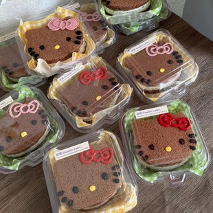 一次性KT猫蛋糕盒子包装盒卡通可爱helloKitty烘焙模具甜品便当盒