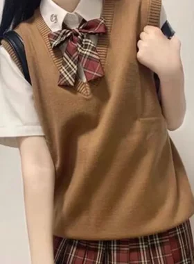 背心外搭马甲秋季jk外套女基础款套头针织V领老头乐日系