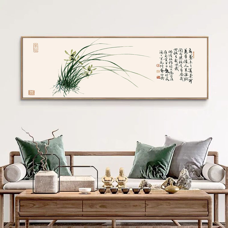 新中式风格装饰画卧室床头挂画淡雅书房壁画茶室中国风国画兰花