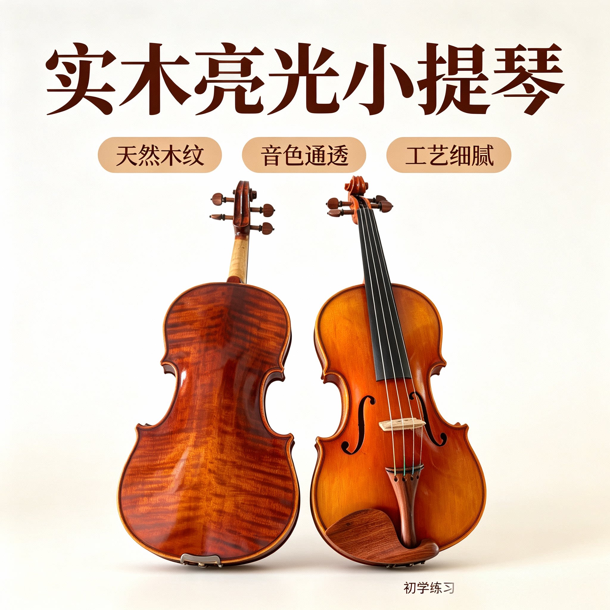 福利优质微仿古4/4全新纯实木花纹进口料手工小提琴成人演奏考级