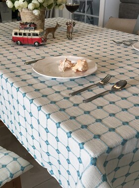 新款日式小格子加厚棉麻桌布布艺 餐桌布长方形茶几桌布盖布定制