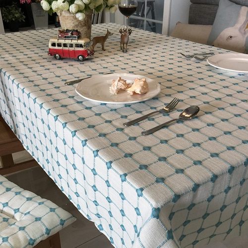 新款日式小格子加厚盖布布艺桌布