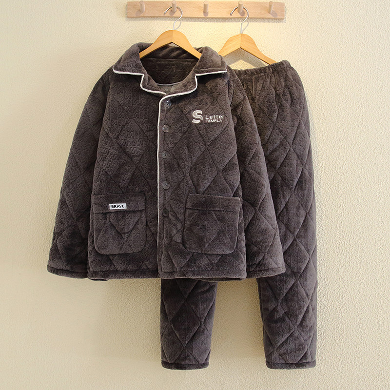 睡衣男款冬季加绒厚珊瑚绒2024新款家居服三层夹棉法兰绒秋冬套装