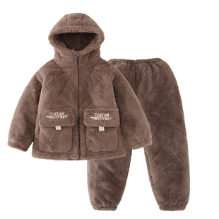 儿童睡衣冬季三层夹棉珊瑚绒加绒加厚男女孩亲子装一家三口家居服