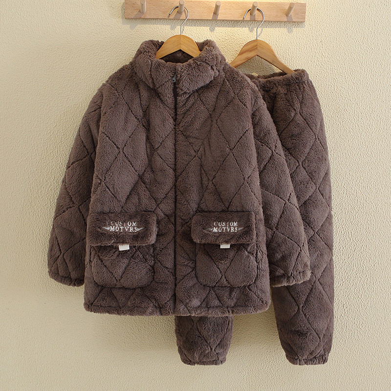 2024新款珊瑚绒睡衣亲子款冬季加绒加厚冬天青少年男生家居服套装