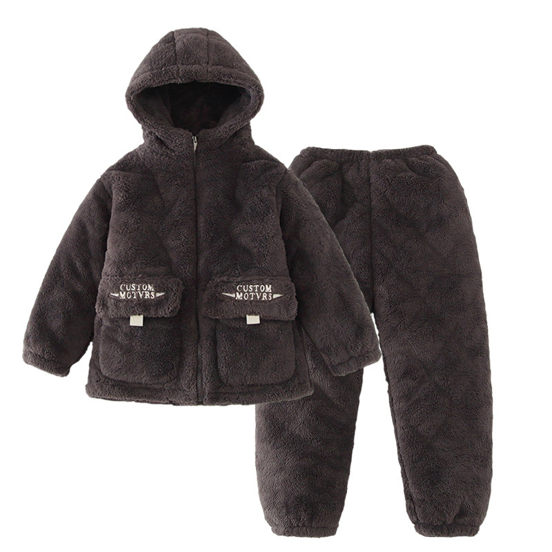 亲子睡衣女孩冬季一家三口儿童三层夹棉加厚珊瑚绒男童家居服套装