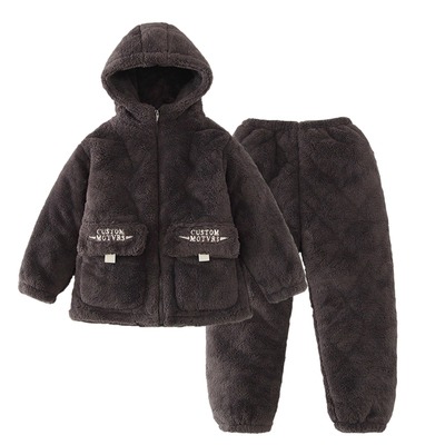 亲子睡衣女孩冬季一家三口儿童三层夹棉加厚珊瑚绒男童家居服套装