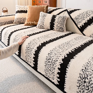 舒棉绒沙发垫2024秋冬季 毛绒加厚坐垫防滑直排皮沙发盖布套罩 新款