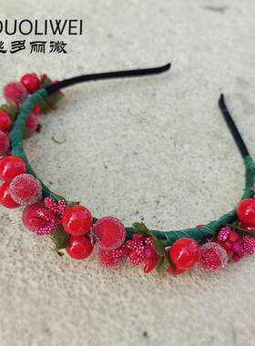 森女海边花环头饰头环少女儿童结婚礼婚纱发饰发箍新年圣诞红浆果