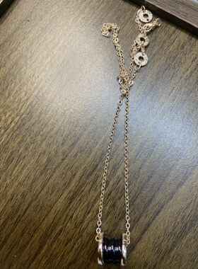 中古vintage黑陶瓷弹簧钛钢玫瑰金色百搭项链