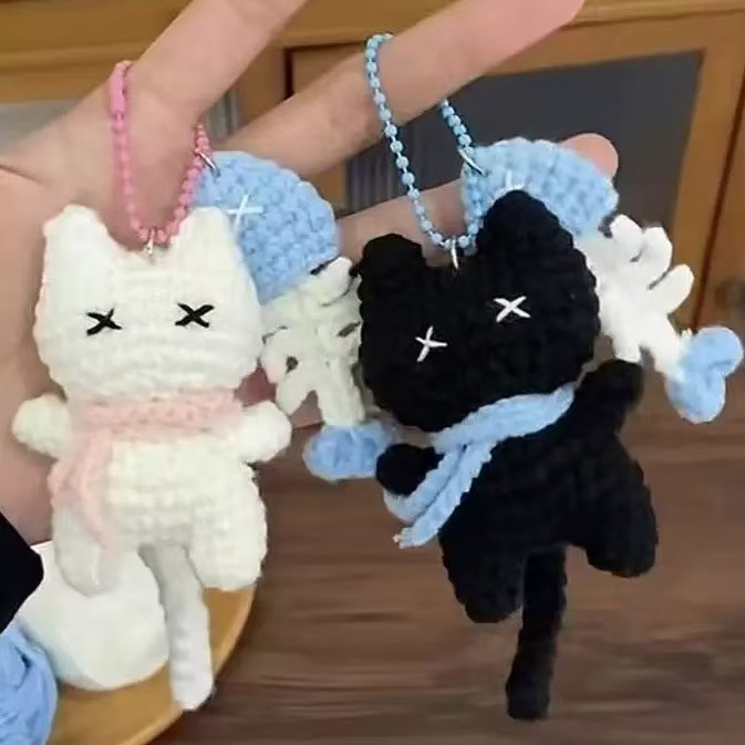小鱼小猫挂件编织diy材料包玩偶钩针小猫小鱼针织解闷打发时间