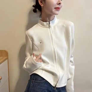 欧洲站2026春装新款时尚立领双拉链长袖卫衣女韩版休闲百搭上衣潮