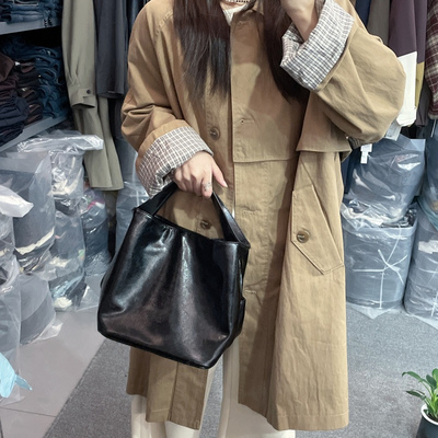 休闲中长款宽松慵懒风风衣女翻领