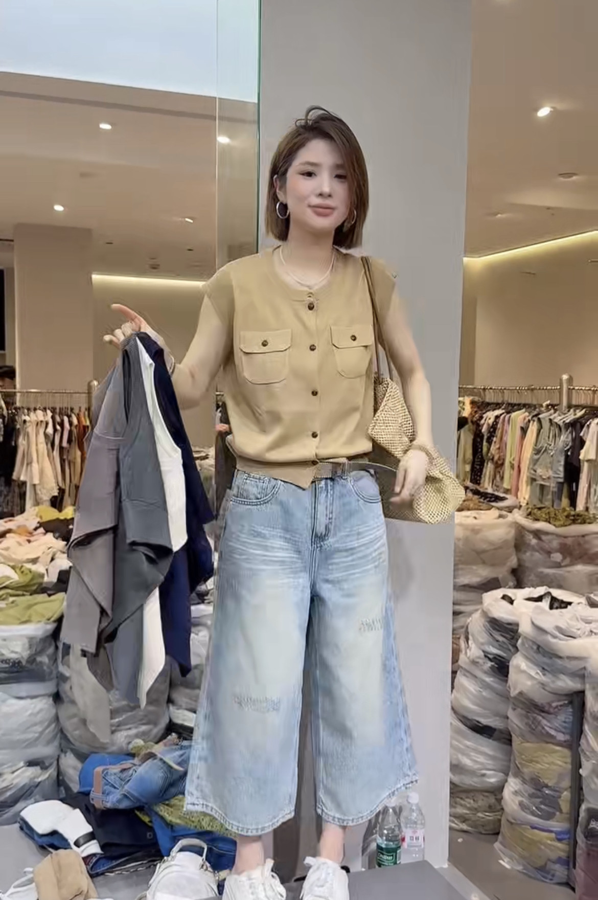 复古胸前口袋针织马甲女欧洲站2026夏季新款圆领无袖叠穿百搭背心