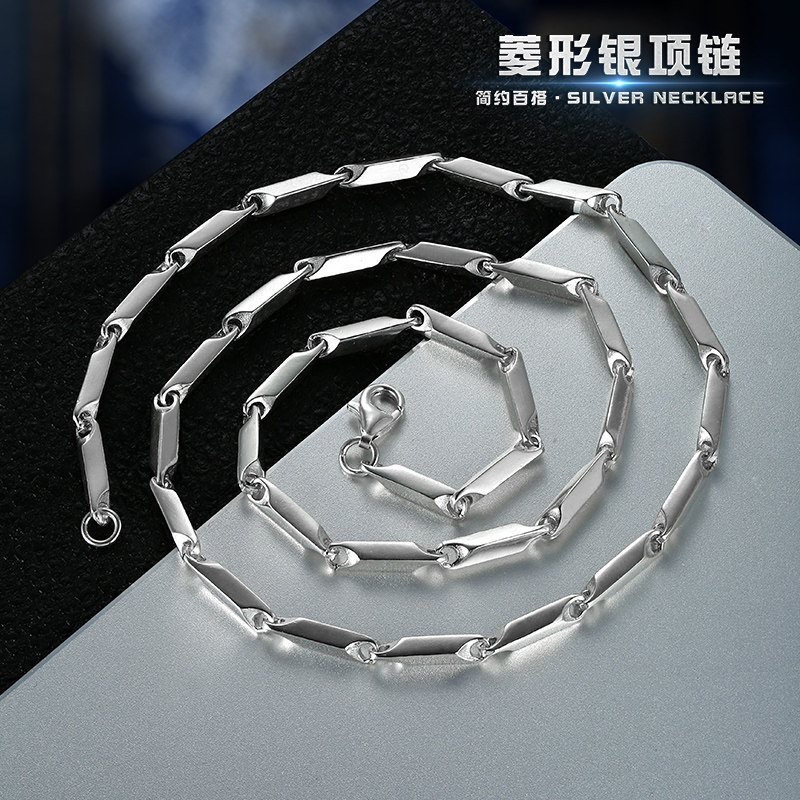 纯银男款批角菱形项链简约亮银款图片
