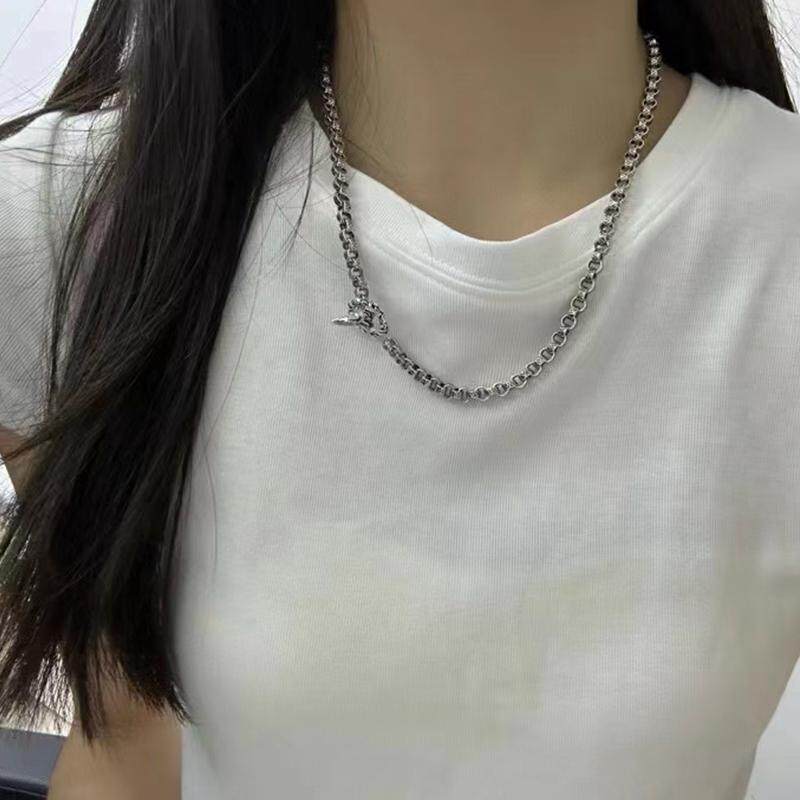 s925银老鹰扣项链男士潮酷嘻哈个性环套环颈链泰银复古女款圆环链