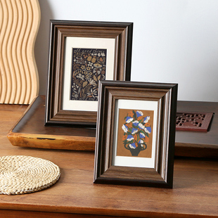 美式 复古国画摆台相框10寸diy定制6寸8寸8相片框儿童 黑胡桃色欧式