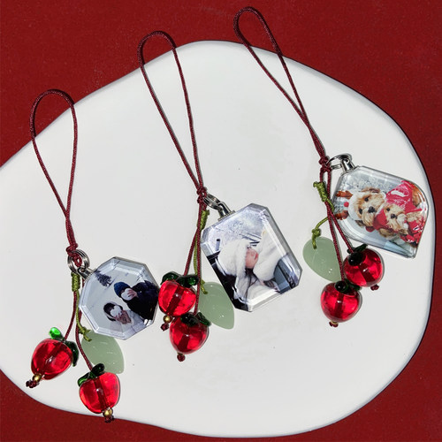 双面照片定制平安喜乐手机链