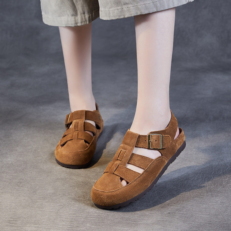 罗马包头真皮凉鞋女2024新款夏季仙女风复古百搭厚底磨砂皮沙滩鞋,女鞋,罗马凉鞋,淘宝优惠券,粉丝福利购,淘宝优惠卷