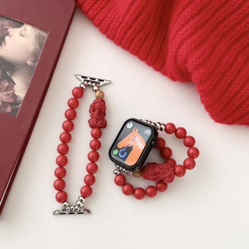 适用苹果手表7/6/5/4/se表带红色iwatch貔貅手链apple watch8腕带