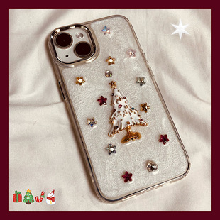 滴胶白色闪粉圣诞树适用苹果15手机壳iPhone16ProMax新款 15pro日韩高级13女12硅胶