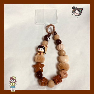 超可爱手机链挂件毛绒小熊公仔吊坠手腕绳链条手链粉挂绳串珠挂链