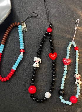 ins挂件链条可爱链串珠ccd蓝色挂绳相机挂饰diy小狗挂链