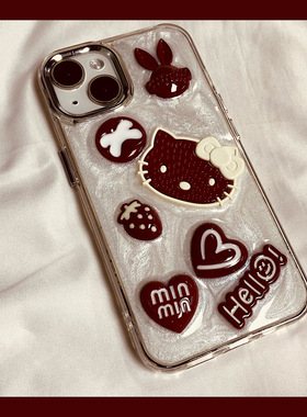 立体滴胶兔子猫咪草莓适用ihone16promax苹果15pro手机壳14新款13